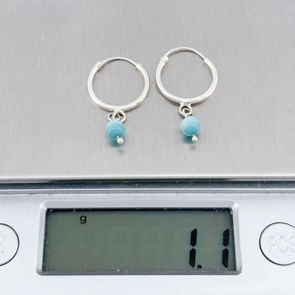 Vintage Sterling Silver 925 2cm Blue Glass Beads Hoop Earrings - Picture 5 of 5